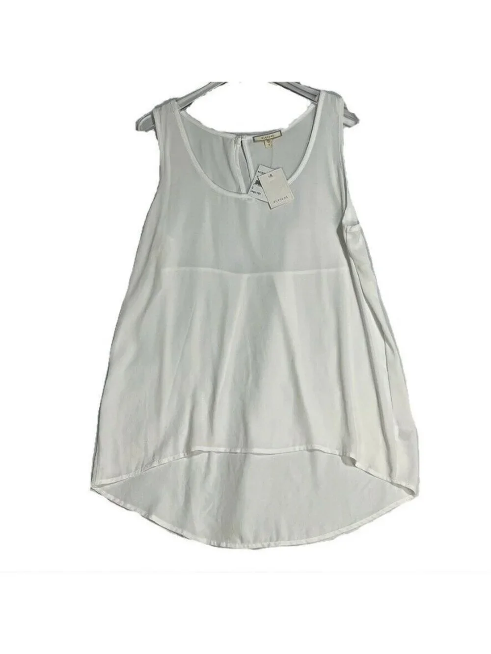 Pleione Womens White Sleeveless High-Low Blouse Small 100% Polyester Made In USA